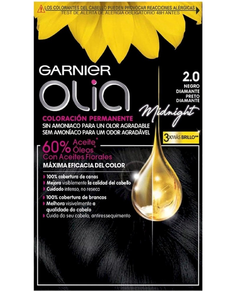 GARNIER - OLIA Coloración Permanente N. 2.0 Black Diamond 4 pz