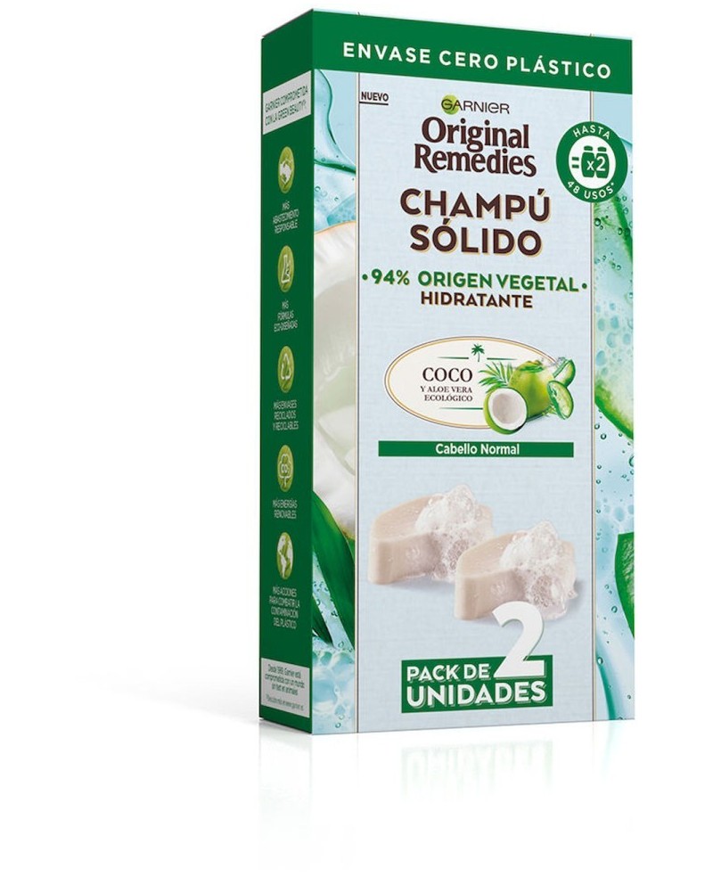 GARNIER - ORIGINAL REMEDIES champú sólido hidratante de coco 2 X 60 gr