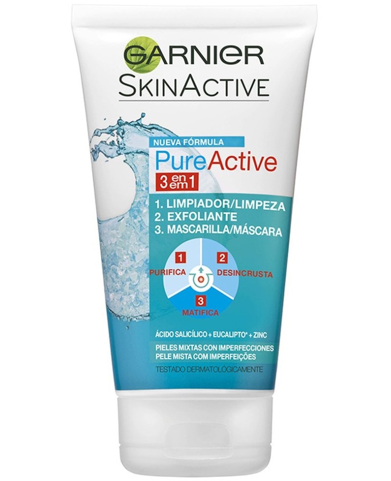 GARNIER - PURE ACTIVE 3 en 1 gel limpiador piel grasa 150 ml