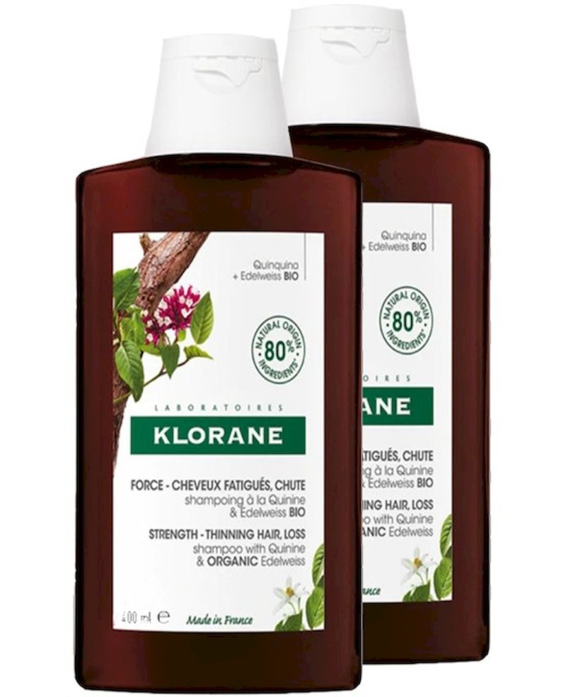 KLORANE - A LA QUININA Y EDELWEISS BIO champú fortalecedor duo 2 x 400 ml